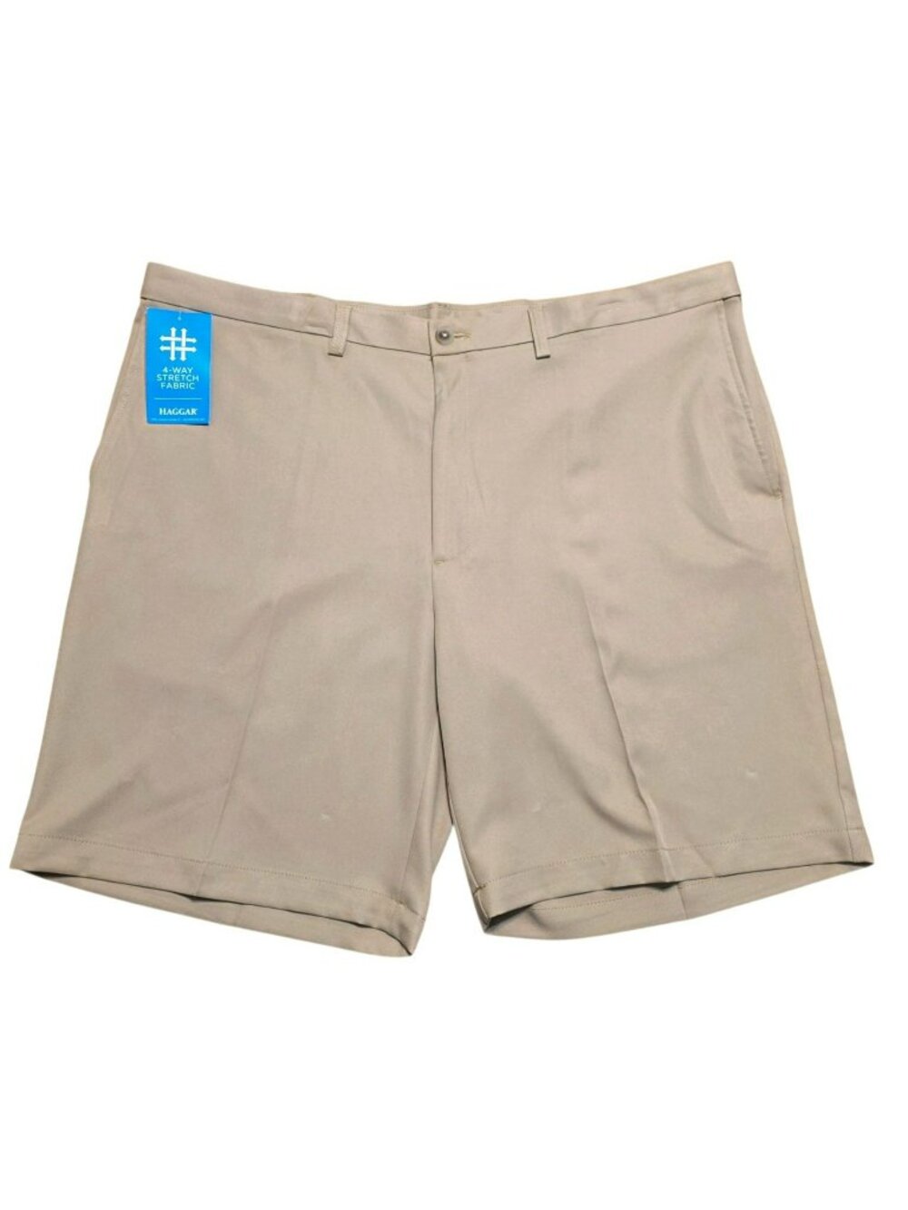 Haggar Cool 18 Pro Gabardine Shorts 44 Khaki Expandable Waist Comfort Stretch